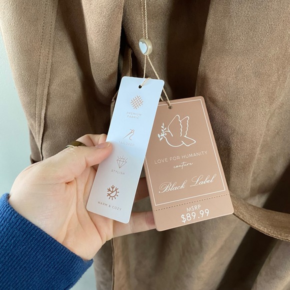 Love For Humanity Faux Suede Trench Coat Size Large NWT Camel Color - Picture 8 of 9